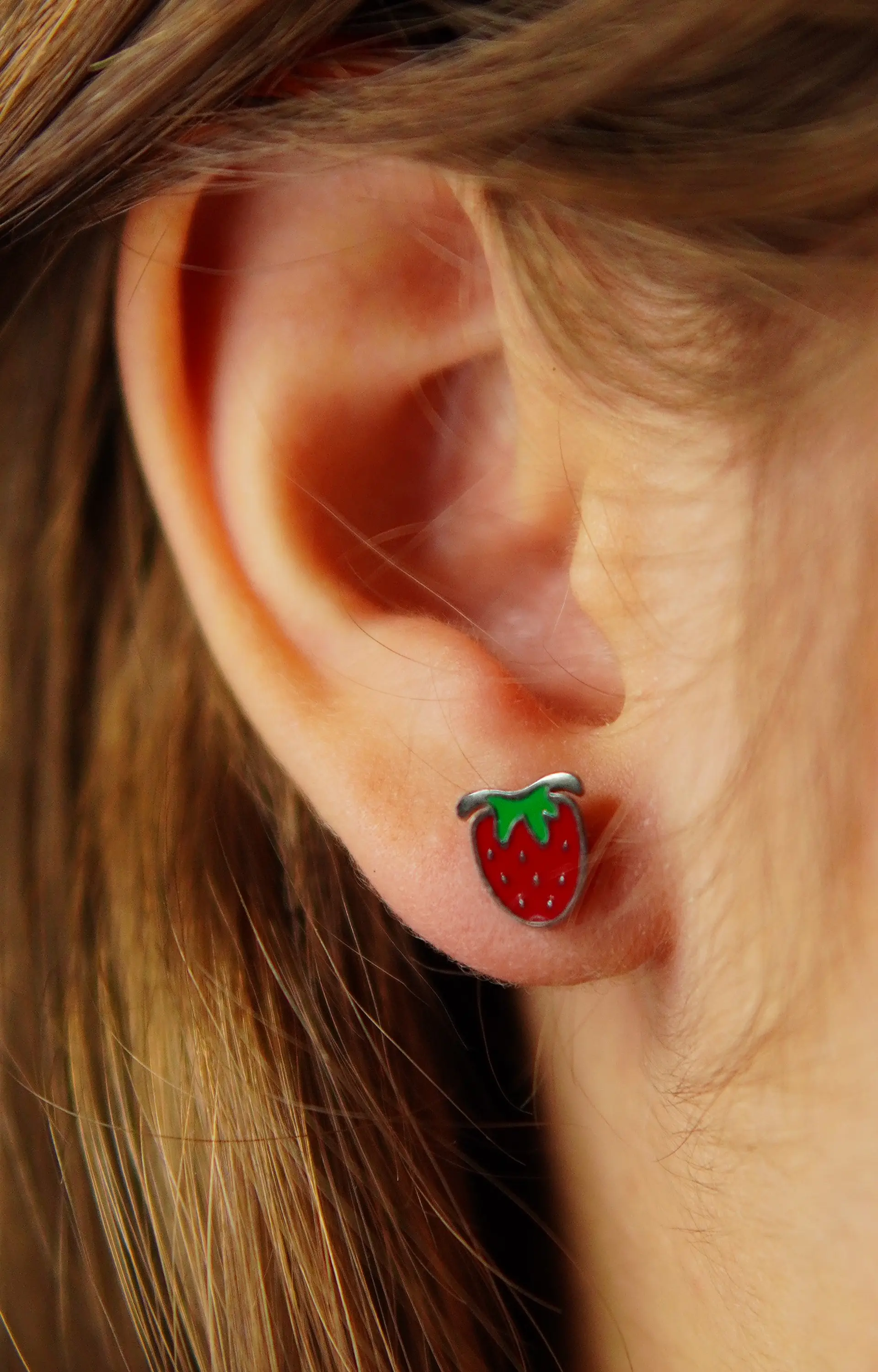 Aros de seguridad frutilla veraniega niña fresa plateados 8