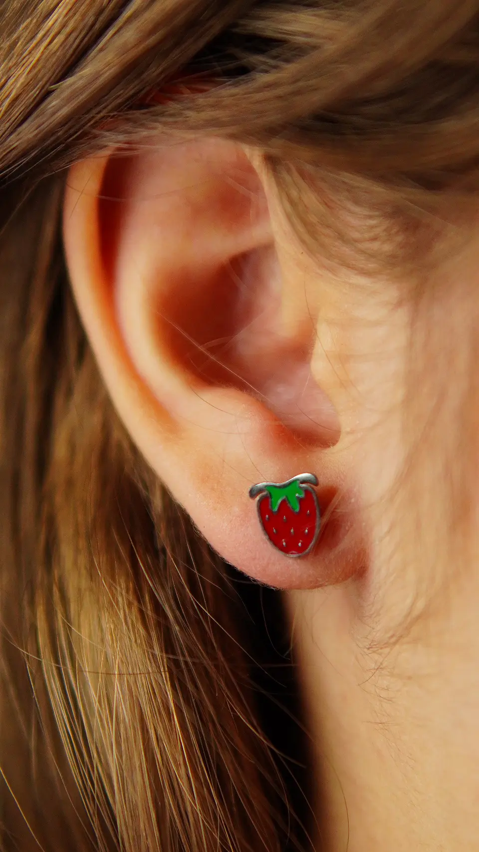 Aros de seguridad frutilla veraniega niña fresa plateados 8