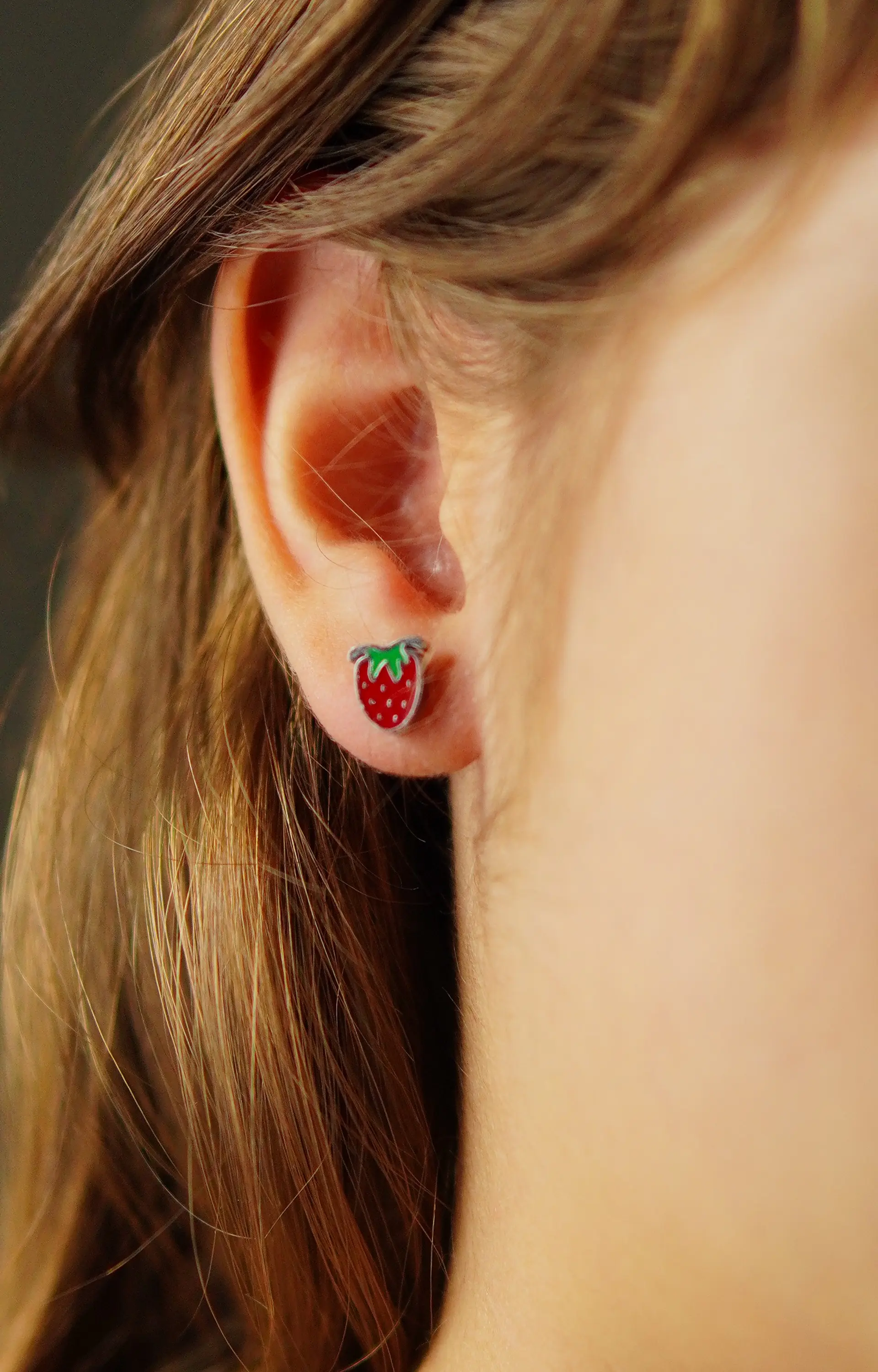 Aros de seguridad frutilla veraniega niña fresa plateados 6