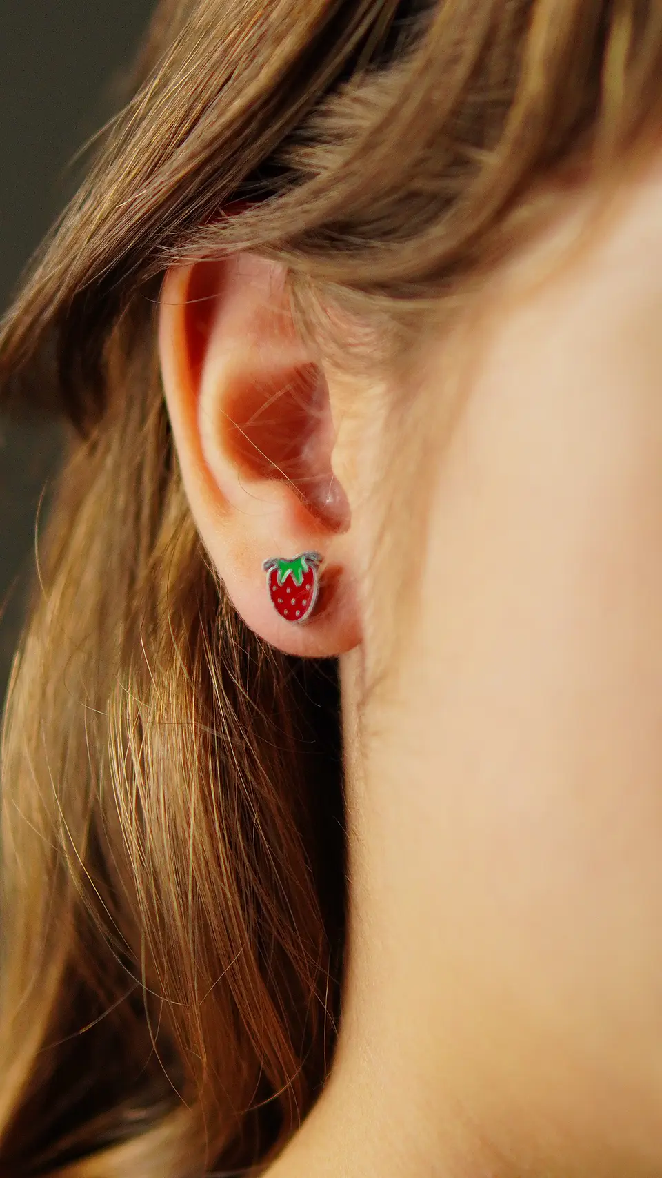 Aros de seguridad frutilla veraniega niña fresa plateados 6