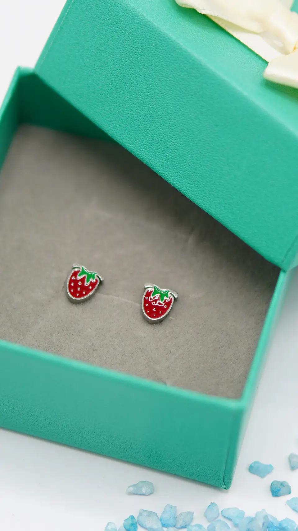 Aros de seguridad frutilla veraniega niña fresa plateados 2