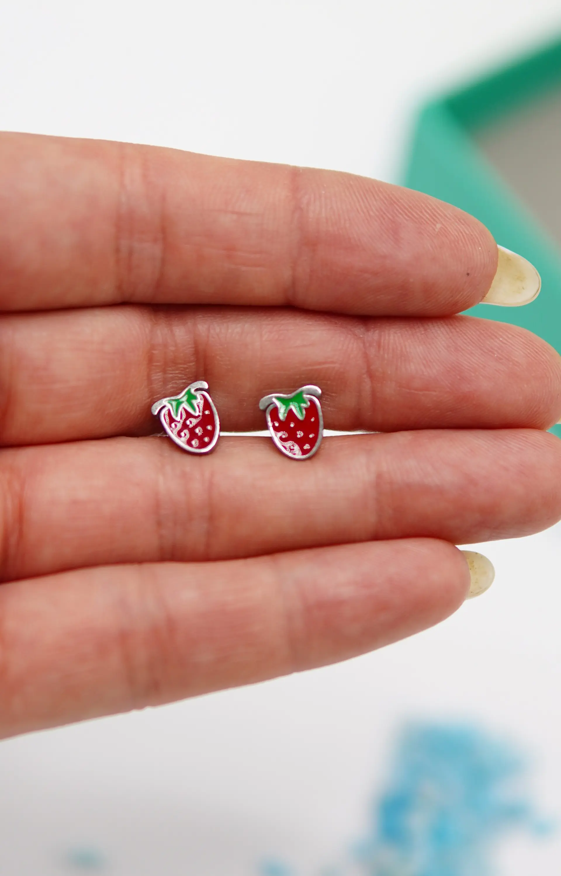 Aros de seguridad frutilla veraniega niña fresa plateados 5