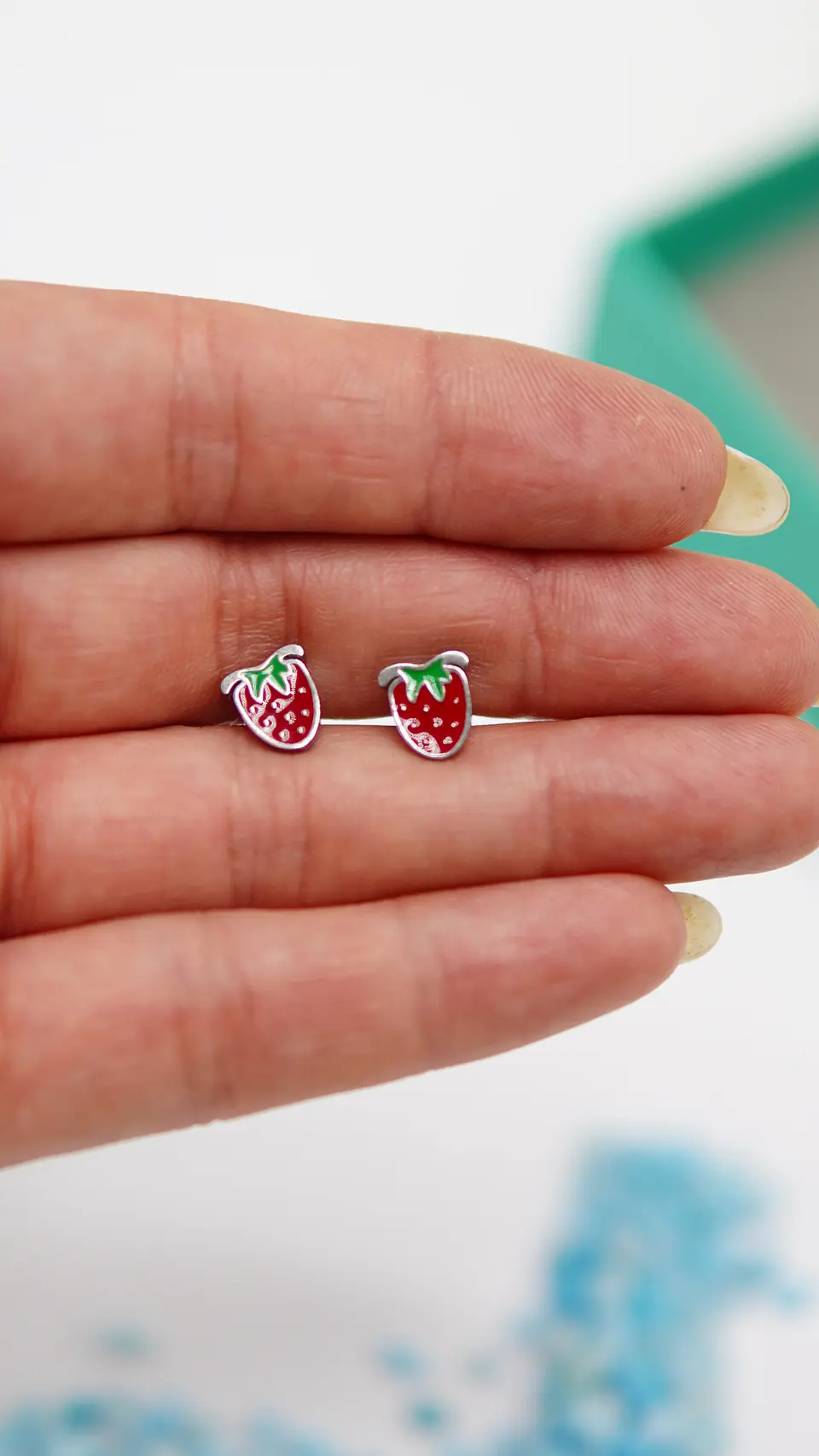 Aros de seguridad frutilla veraniega niña fresa plateados 5