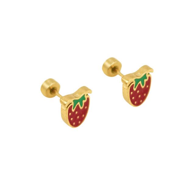 Aros de seguridad frutilla veraniega niña fresa chapada en oro 18K 1