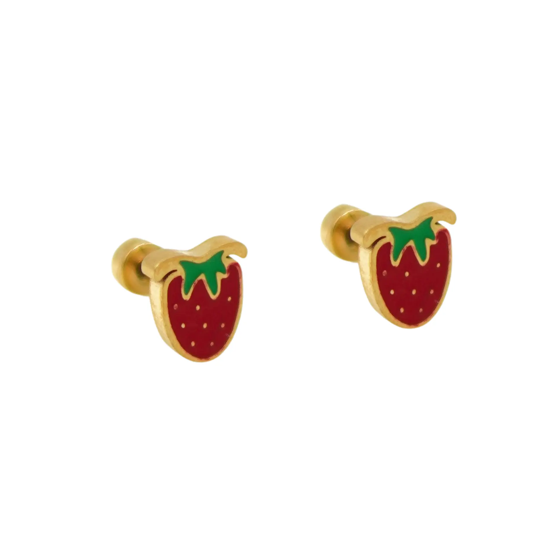 Aros de seguridad frutilla veraniega niña fresa chapada en oro 18K 9