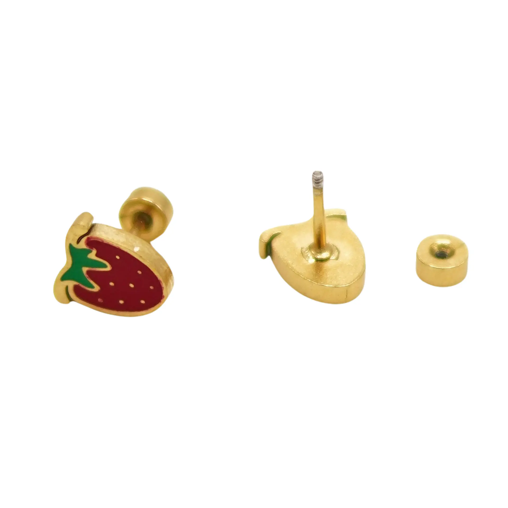 Aros de seguridad frutilla veraniega niña fresa chapada en oro 18K 6