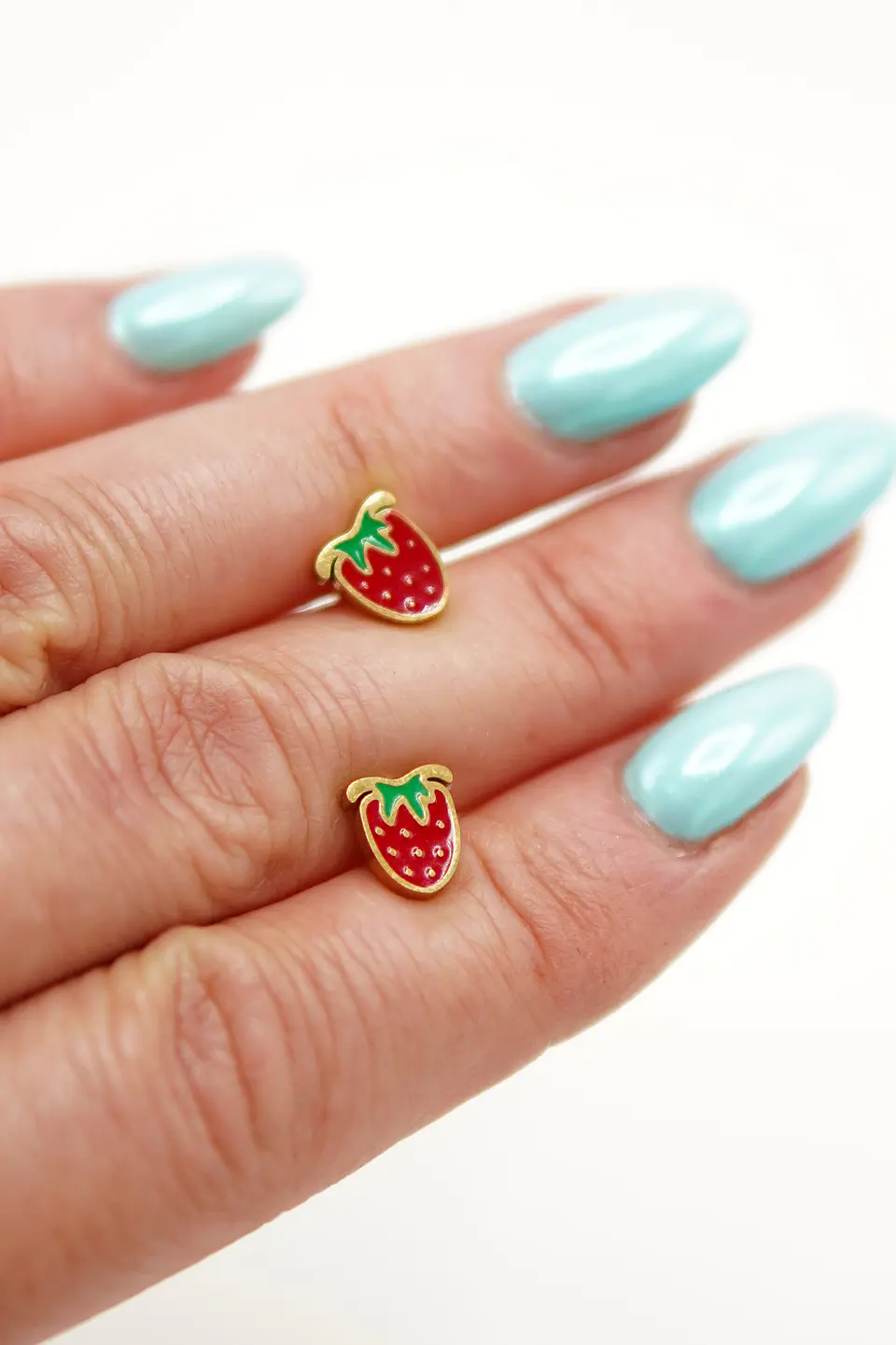 Aros de seguridad frutilla veraniega niña fresa chapada en oro 18K 4