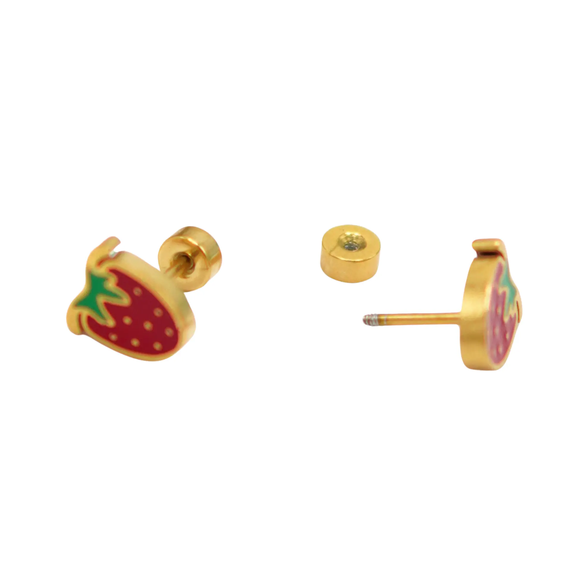 Aros de seguridad frutilla veraniega niña fresa chapada en oro 18K 8