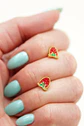 Aros de seguridad frutilla veraniega niña fresa chapada en oro 18K - Miniatura 7
