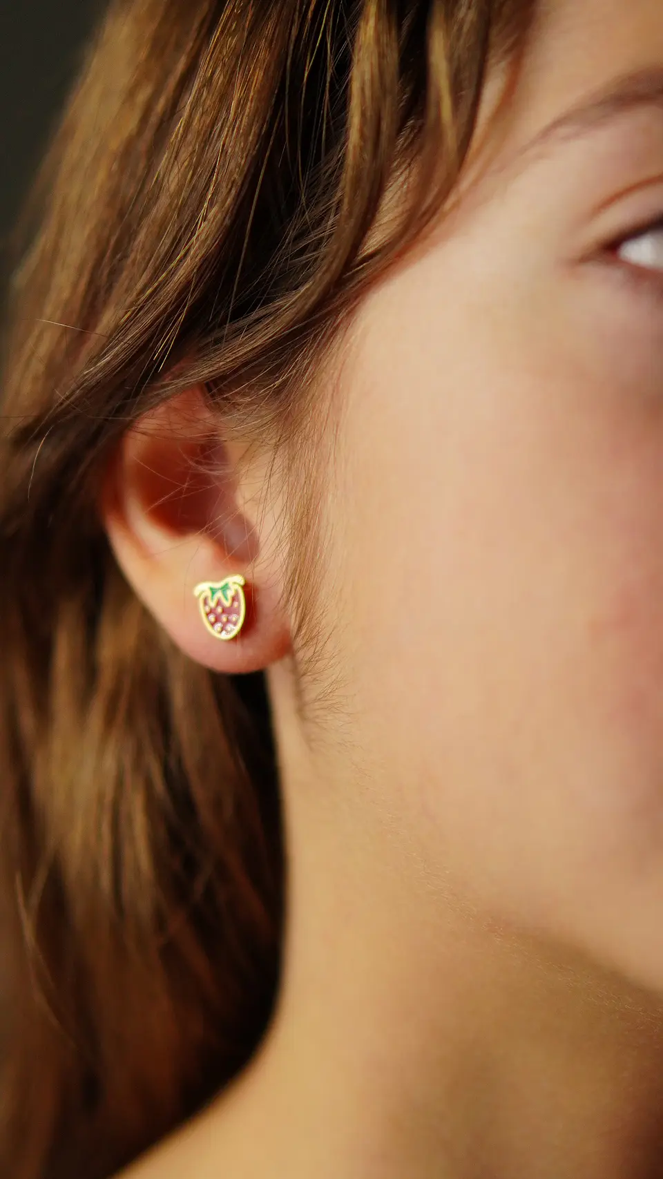 Aros de seguridad frutilla veraniega niña fresa chapada en oro 18K 3