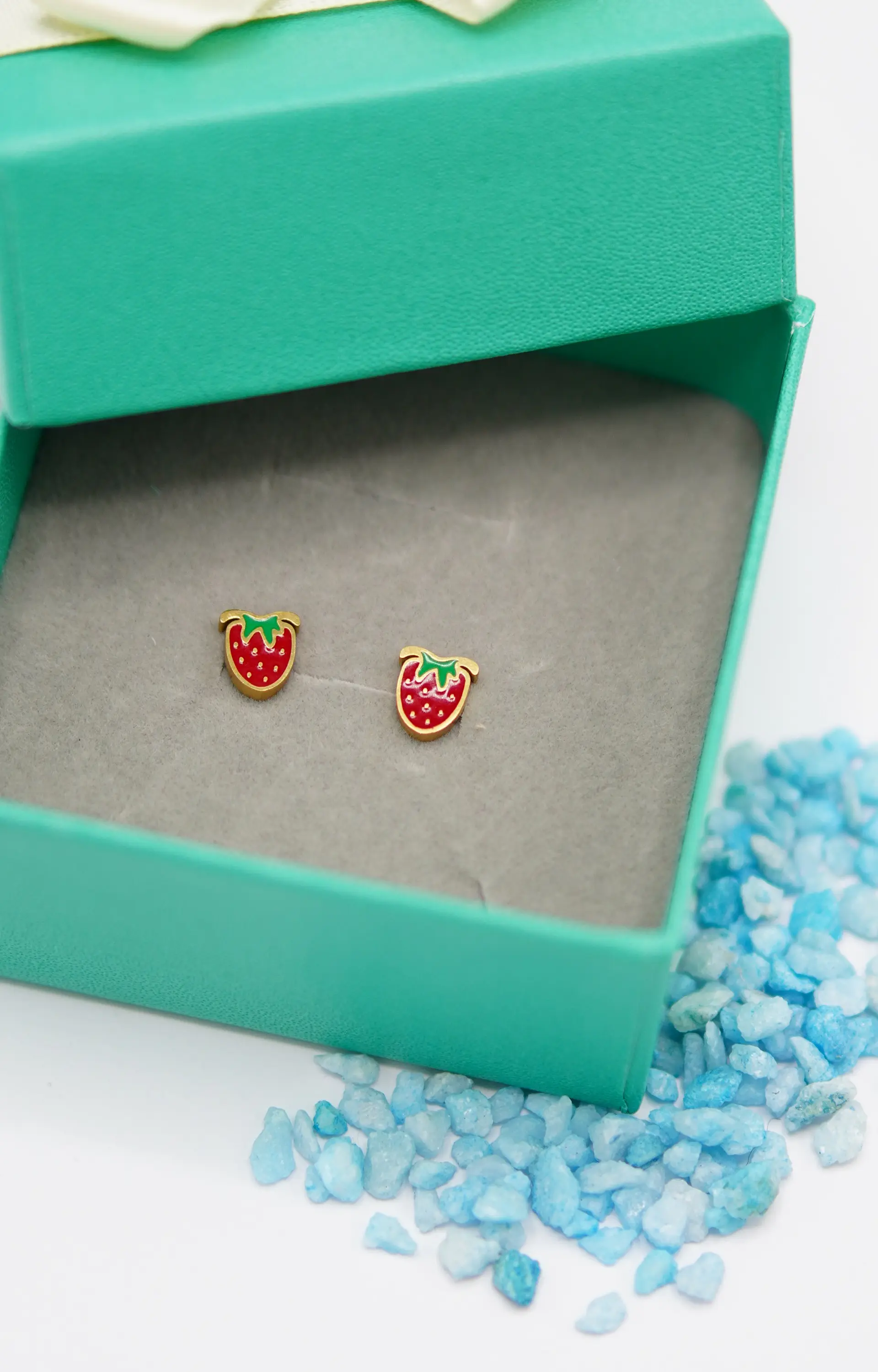 Aros de seguridad frutilla veraniega niña fresa chapada en oro 18K 2