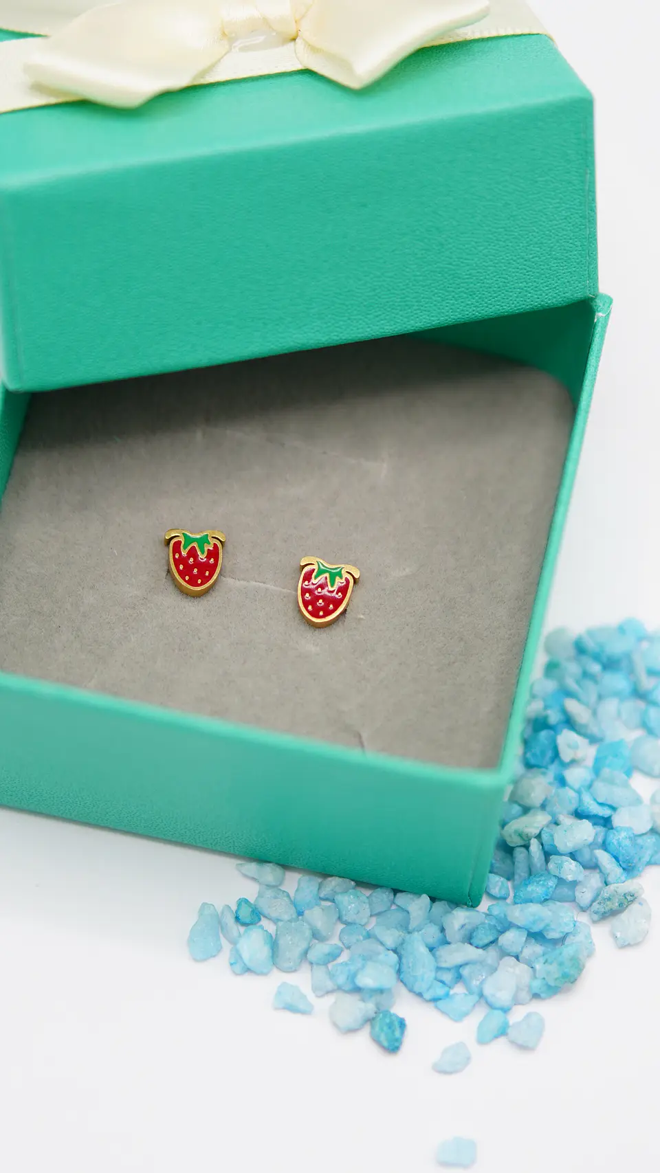 Aros de seguridad frutilla veraniega niña fresa chapada en oro 18K 2