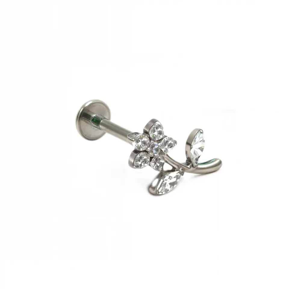 Aros flor petalos titanio zirconia ASTM F136 plateados 8