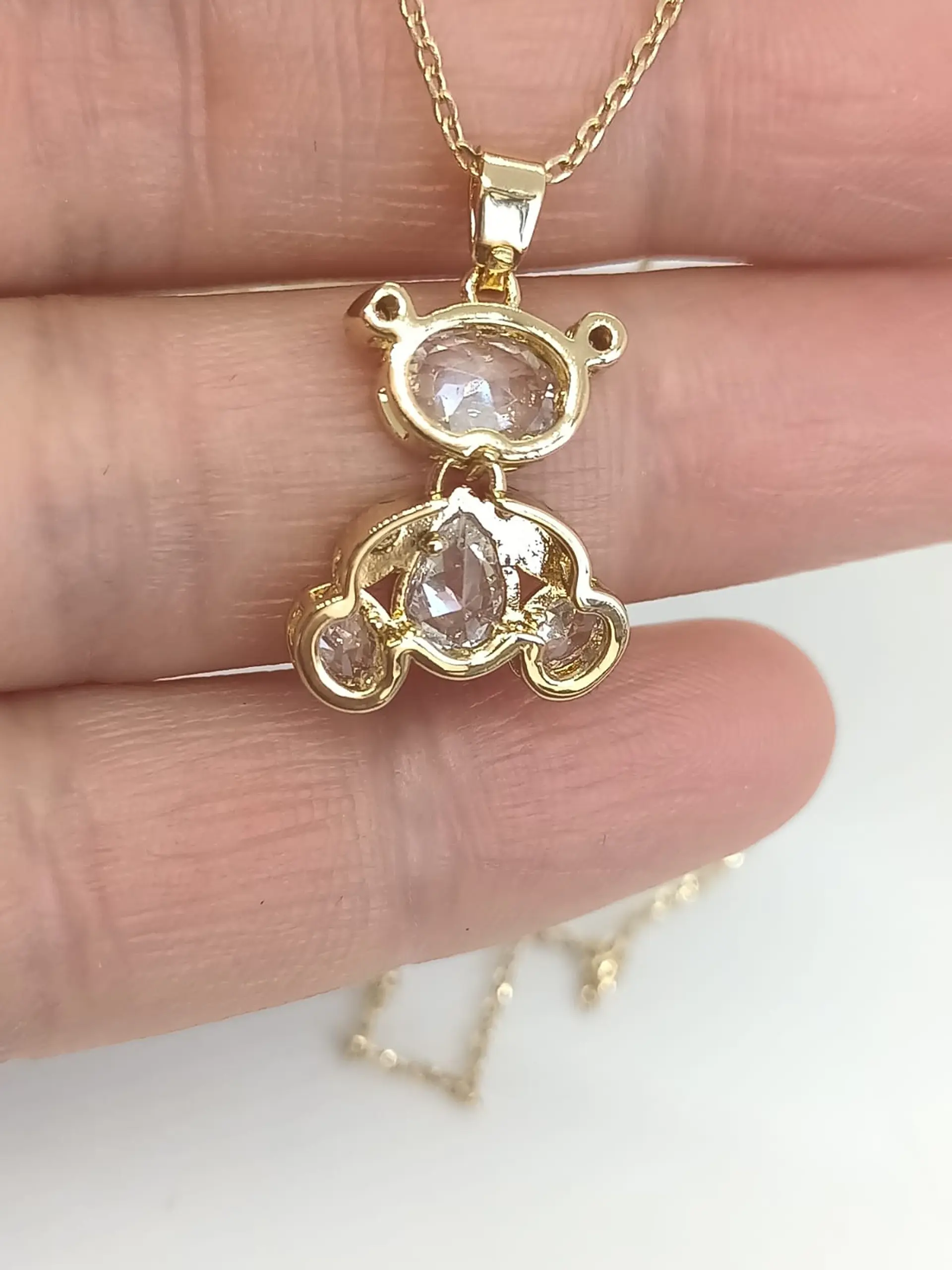 Colgante Oso Zirconia Chapado En Oro Punto De Luz 7