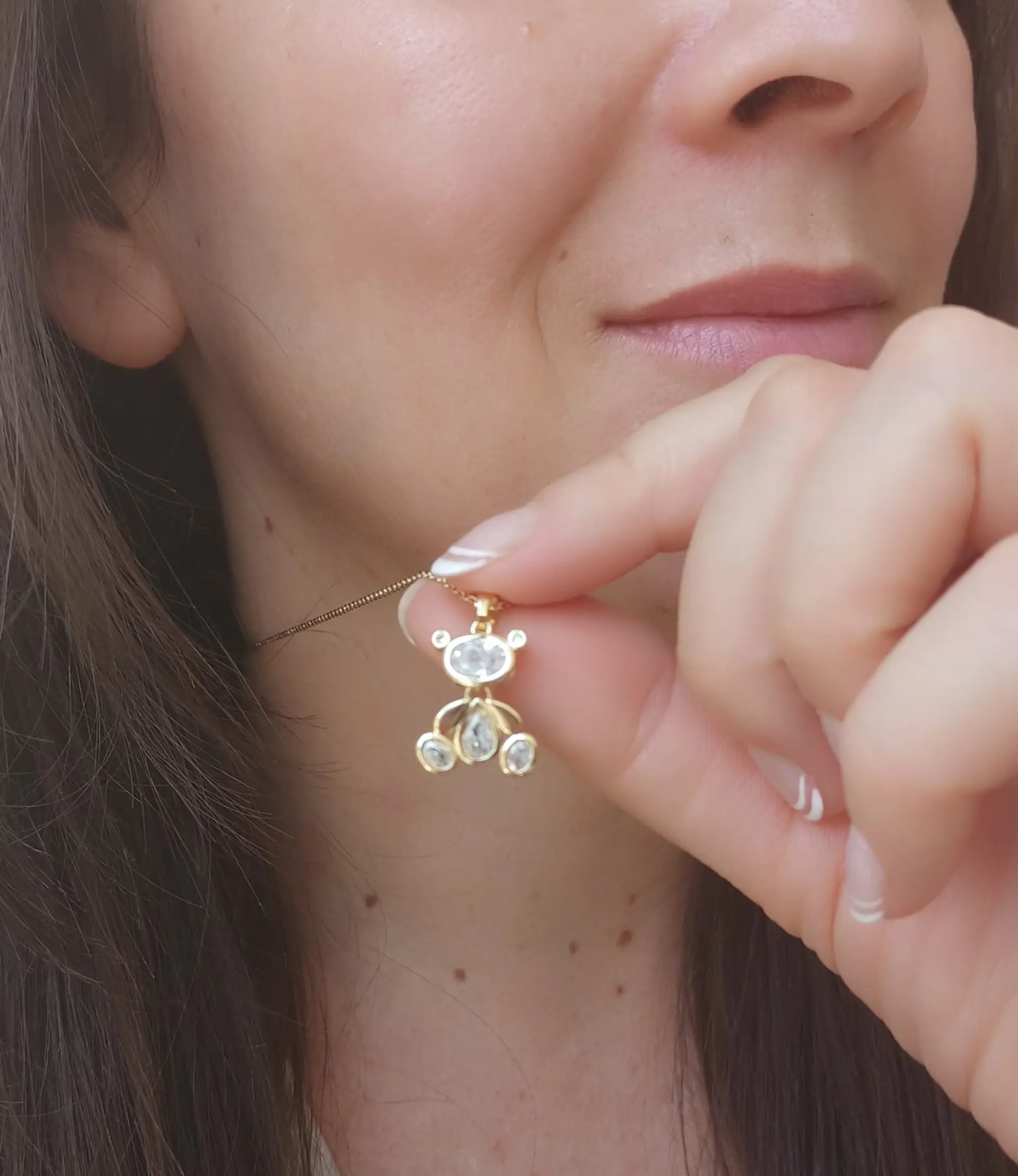 Colgante Oso Zirconia Chapado En Oro Punto De Luz 3