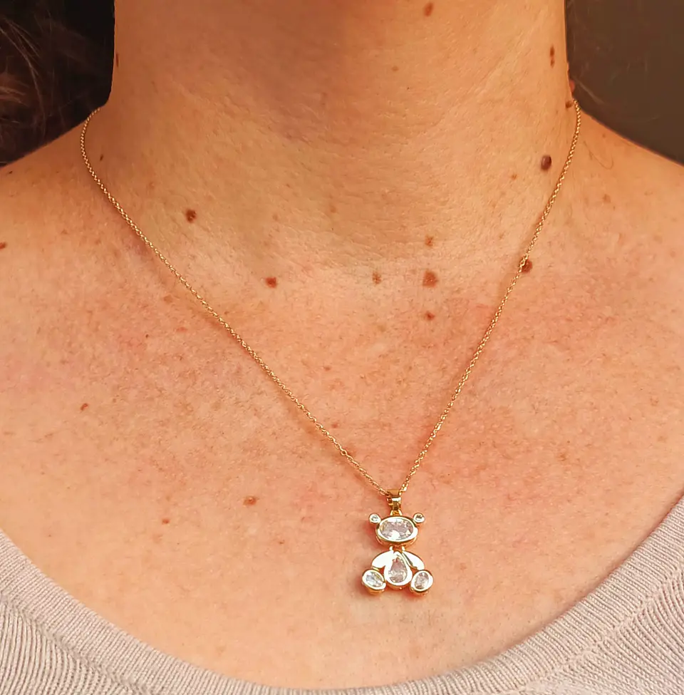 Colgante Oso Zirconia Chapado En Oro Punto De Luz 5