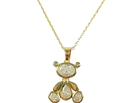 Colgante Oso Zirconia Chapado En Oro Punto De Luz