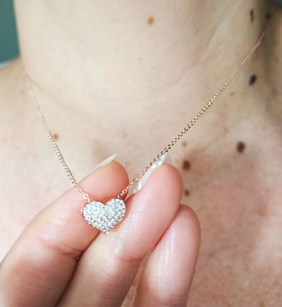 Colgante Punto Luz Corazon Zirconia bañado En Oro Rosa 18k 4