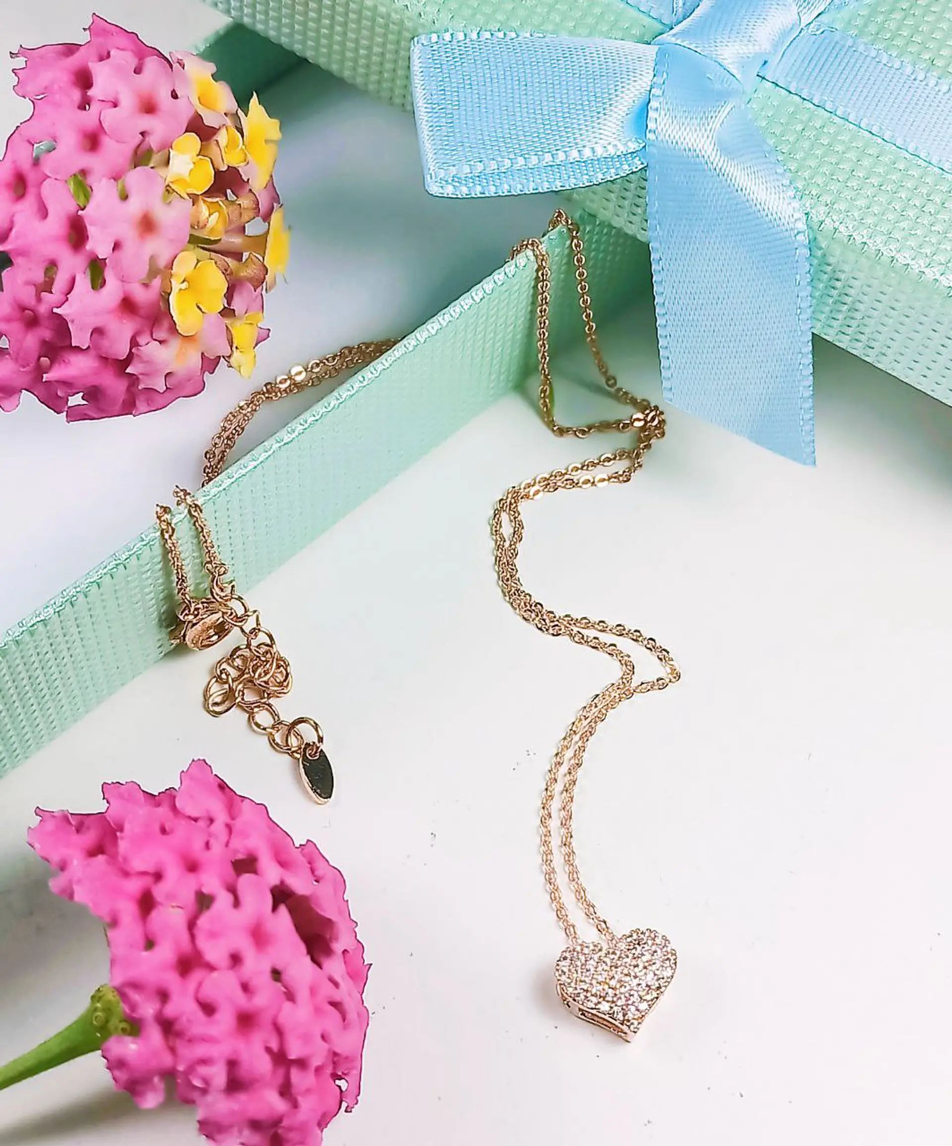 Colgante Punto Luz Corazon Zirconia bañado En Oro Rosa 18k 2