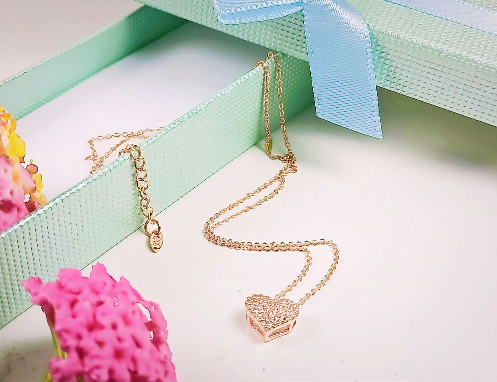 Colgante Punto Luz Corazon Zirconia bañado En Oro Rosa 18k 6