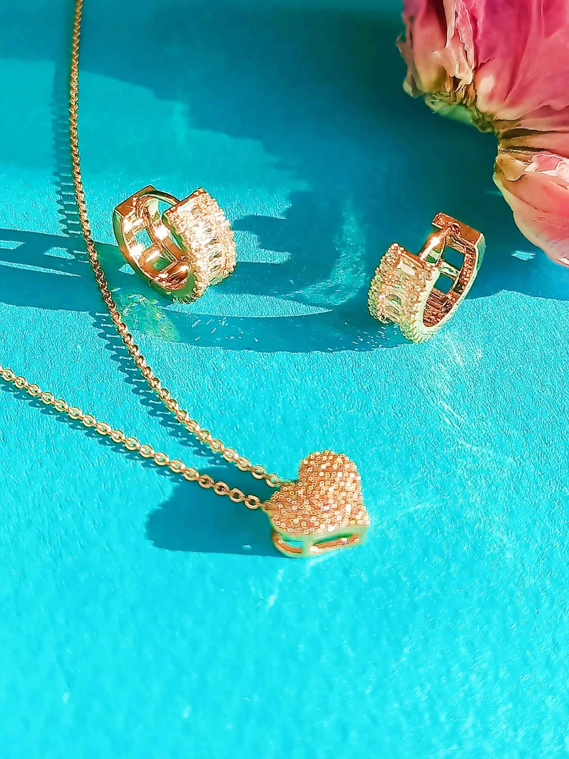 Set Conjunto Cadena argolla zirconia chapada en oro rosa 18K 2