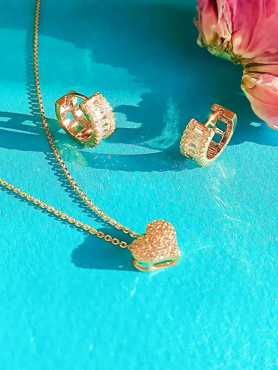 Set Conjunto Cadena argolla zirconia chapada en oro rosa 18K 2
