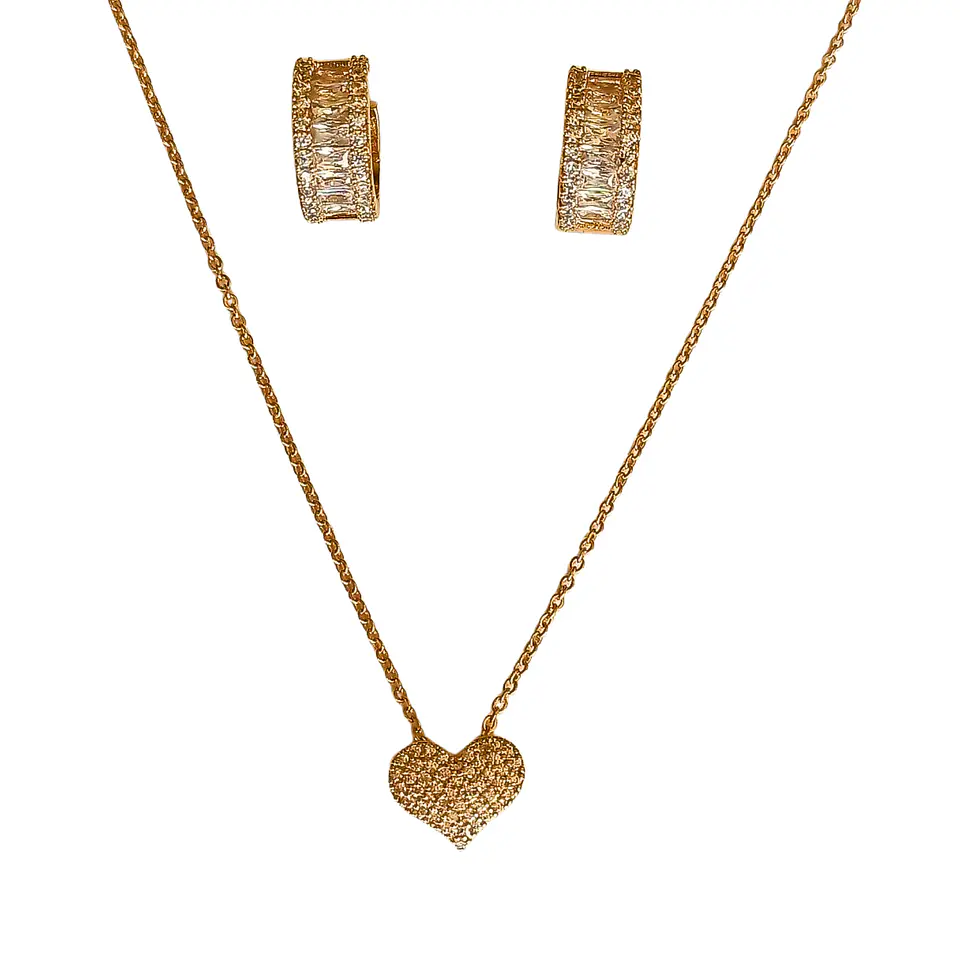 Set Conjunto Cadena argolla zirconia chapada en oro rosa 18K 3