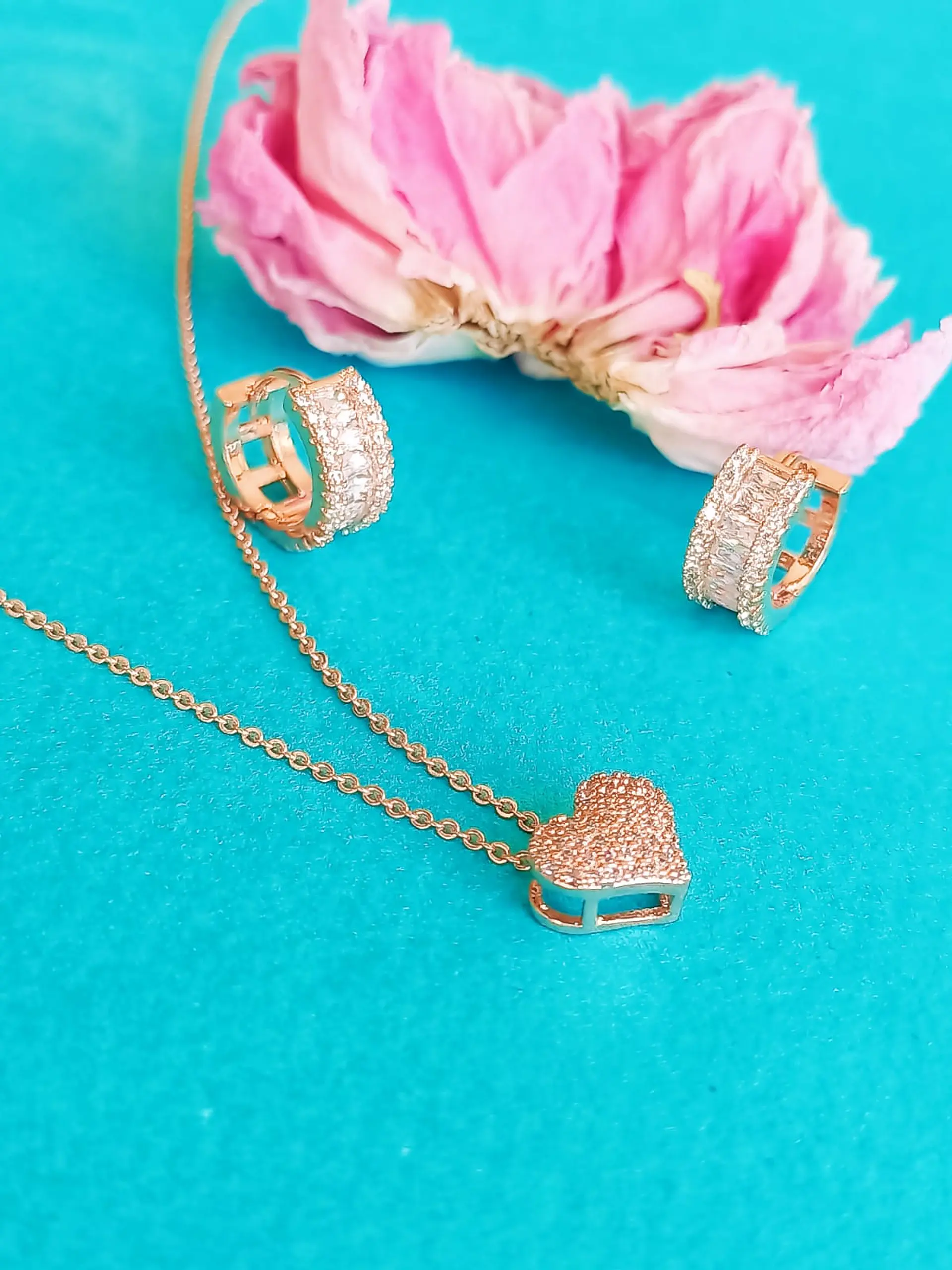 Set Conjunto Cadena argolla zirconia chapada en oro rosa 18K 6
