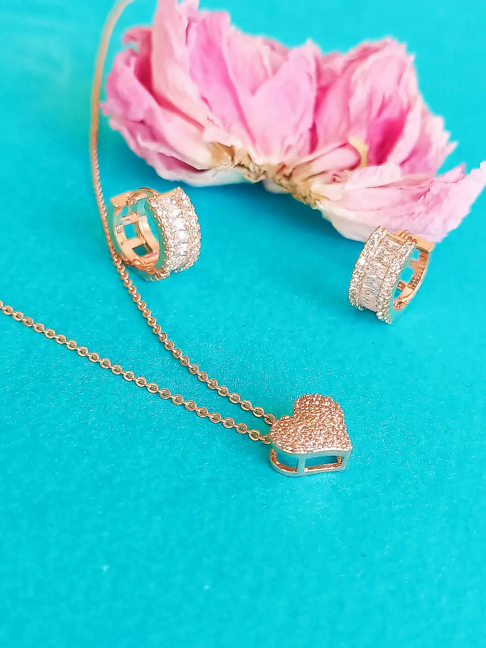 Set Conjunto Cadena argolla zirconia chapada en oro rosa 18K 6