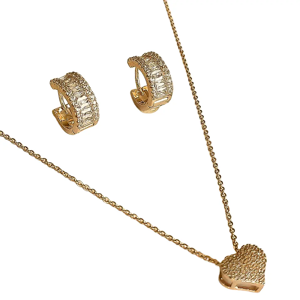 Set Conjunto Cadena argolla zirconia chapada en oro rosa 18K 1