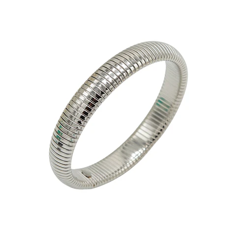 Pulsera elastica tejido de serpiente hipoalergenica plateada acero pulido
