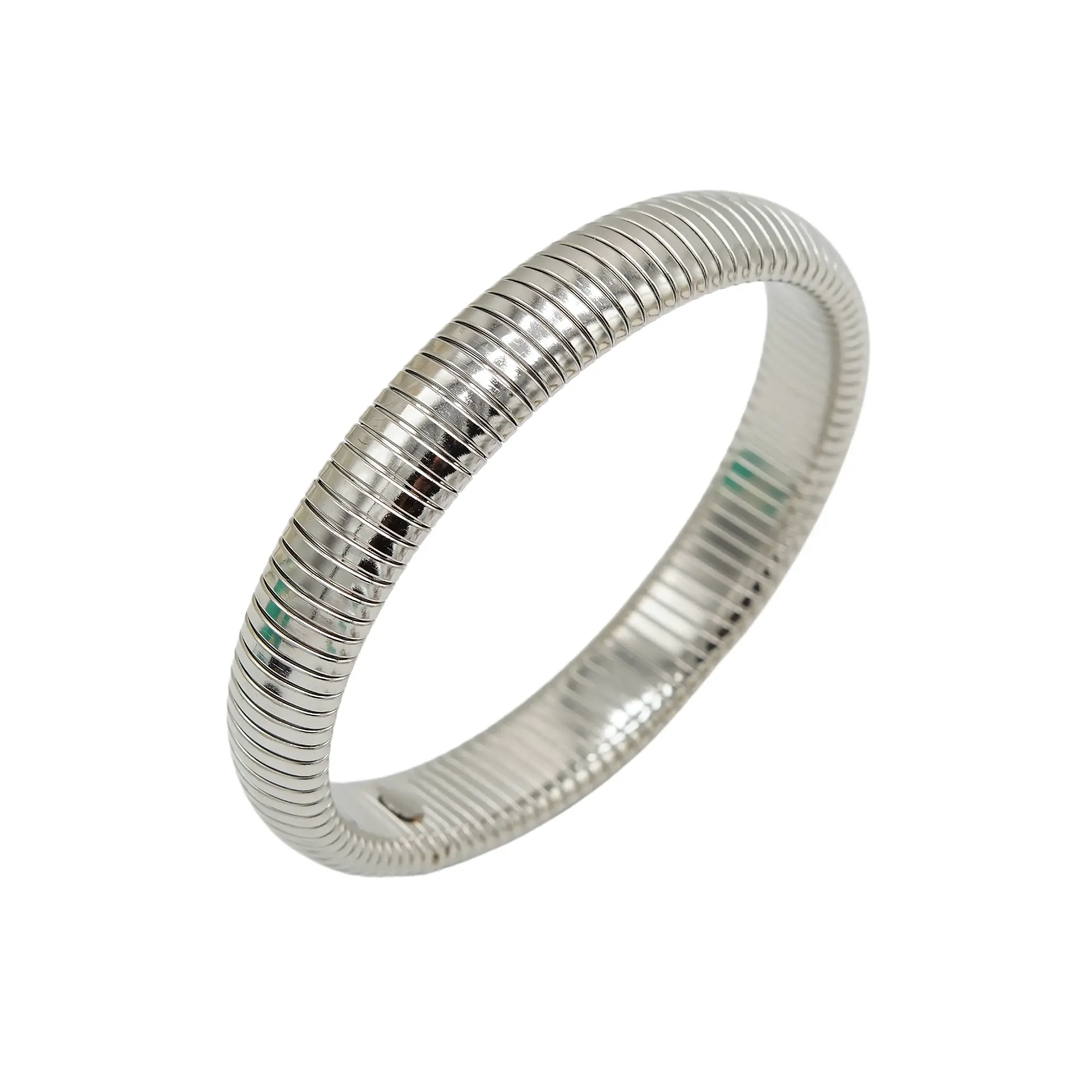 Pulsera elastica tejido de serpiente hipoalergenica plateada acero pulido 1