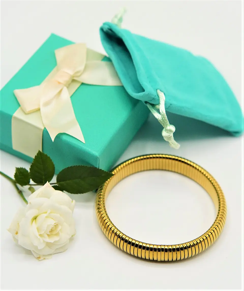 Pulsera elastica hipoalergenica tejido de serpiente chapada en oro 18k 2