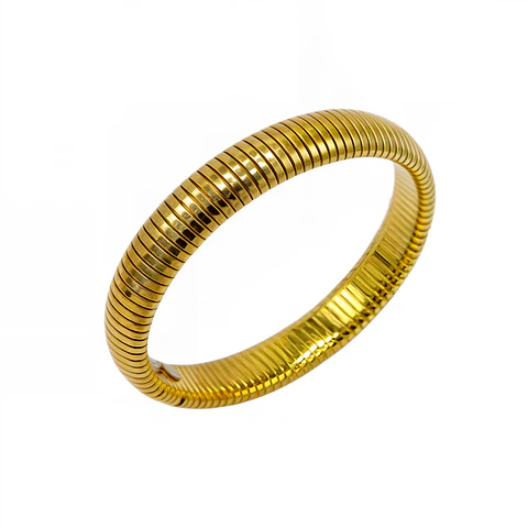 Pulsera elastica hipoalergenica tejido de serpiente chapada en oro 18k