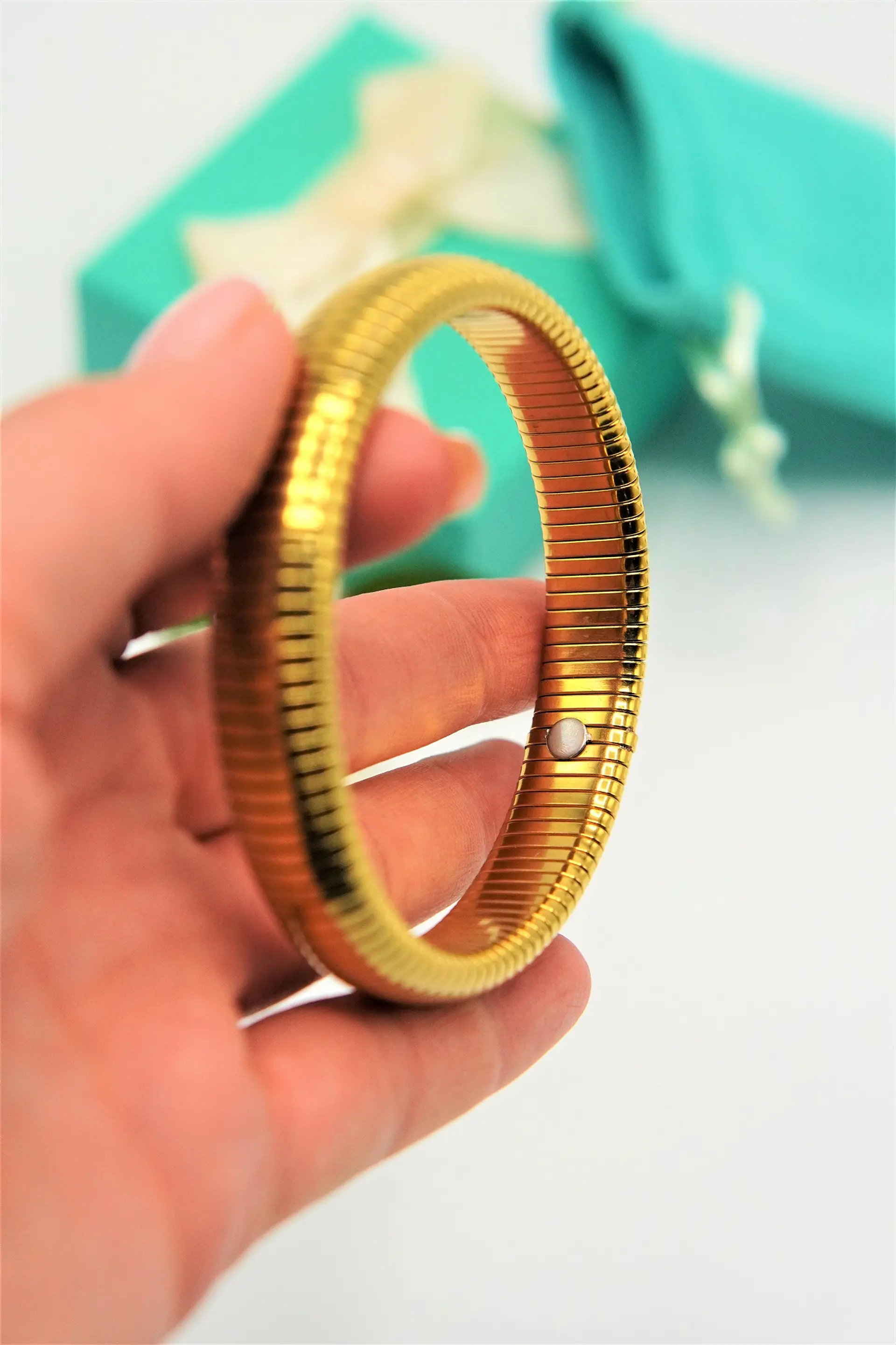 Pulsera elastica hipoalergenica tejido de serpiente chapada en oro 18k 8
