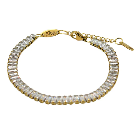 Pulsera tennis zirconias rectangulares chapada en oro 18k