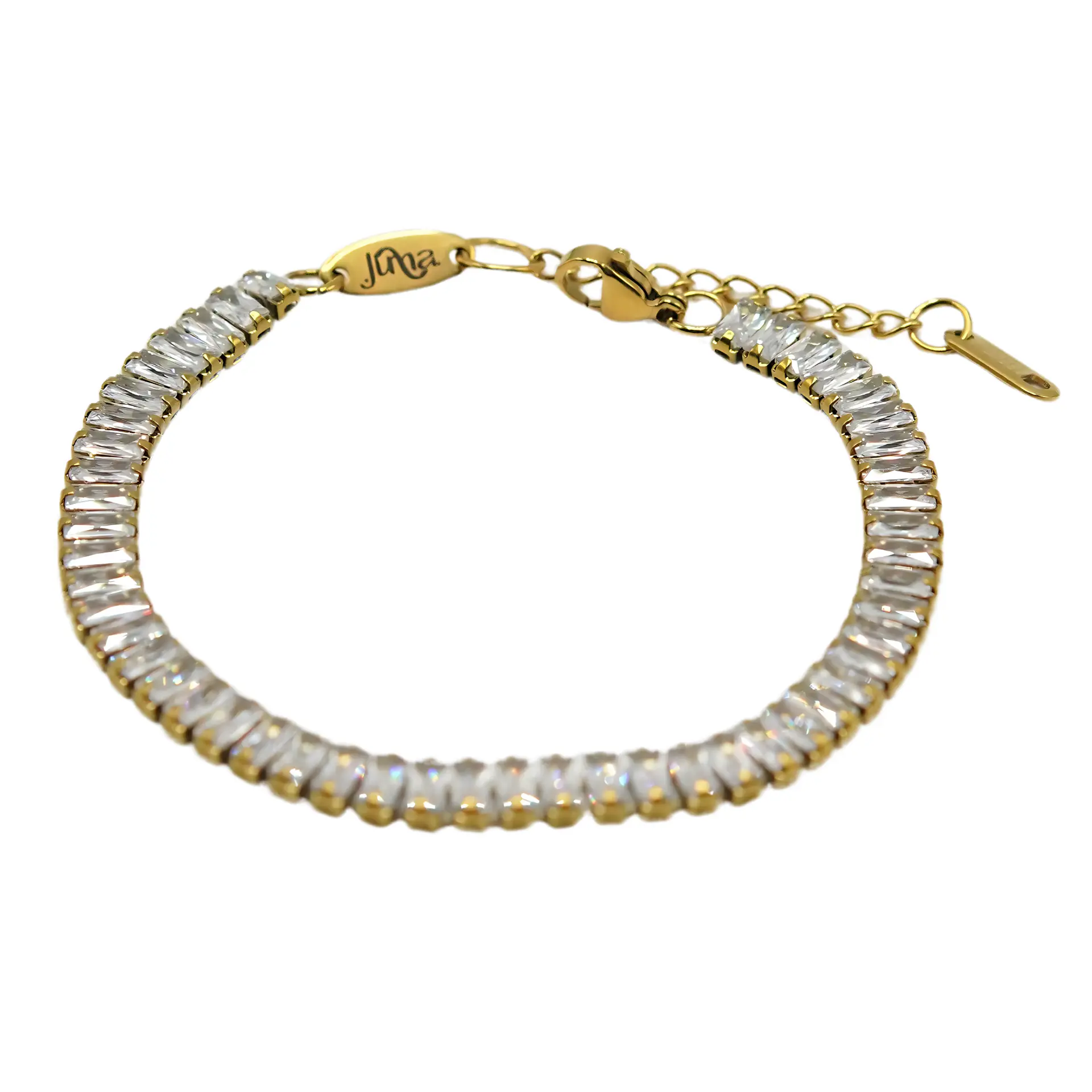 Pulsera tennis zirconias rectangulares chapada en oro 18k 1