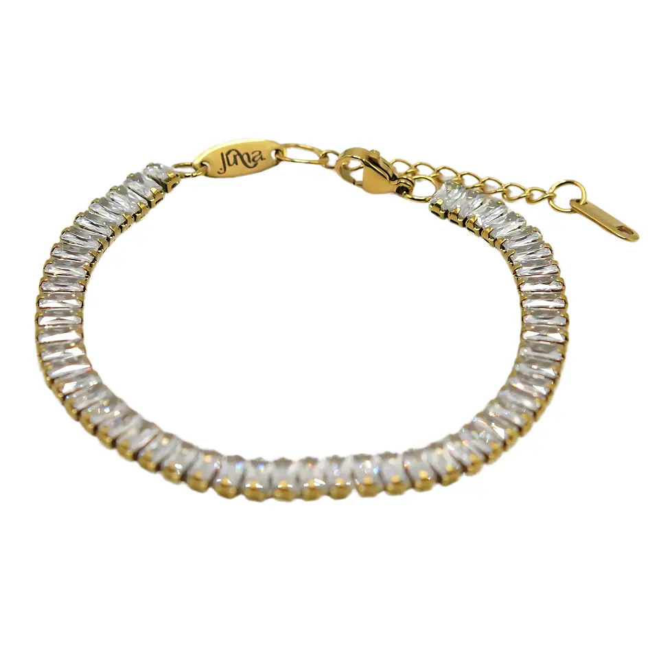 Pulsera tennis zirconias rectangulares chapada en oro 18k 1