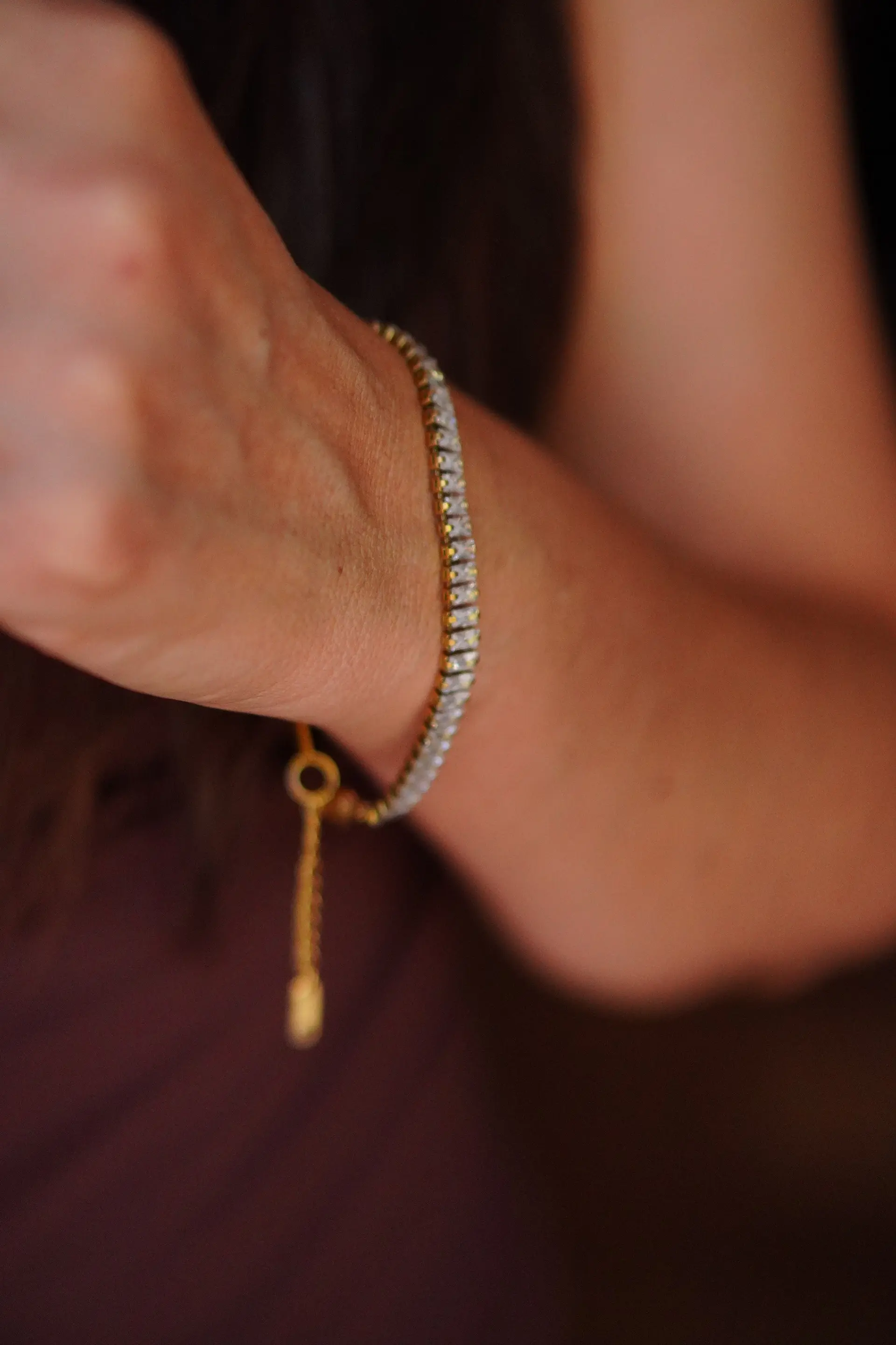 Pulsera tennis zirconias rectangulares chapada en oro 18k 7