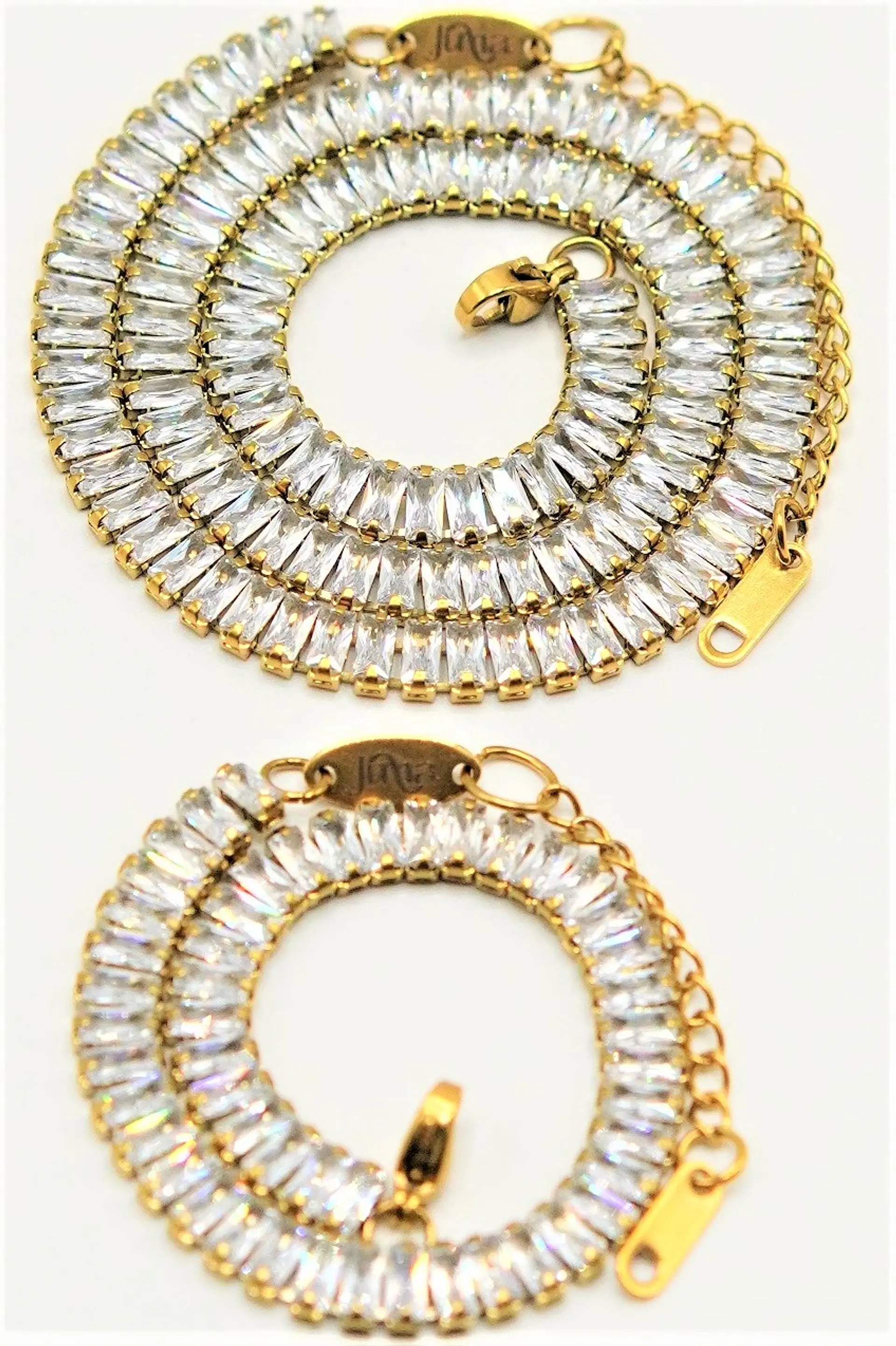 Conjunto de collar y pulsera tennis chapada en oro 18k 7