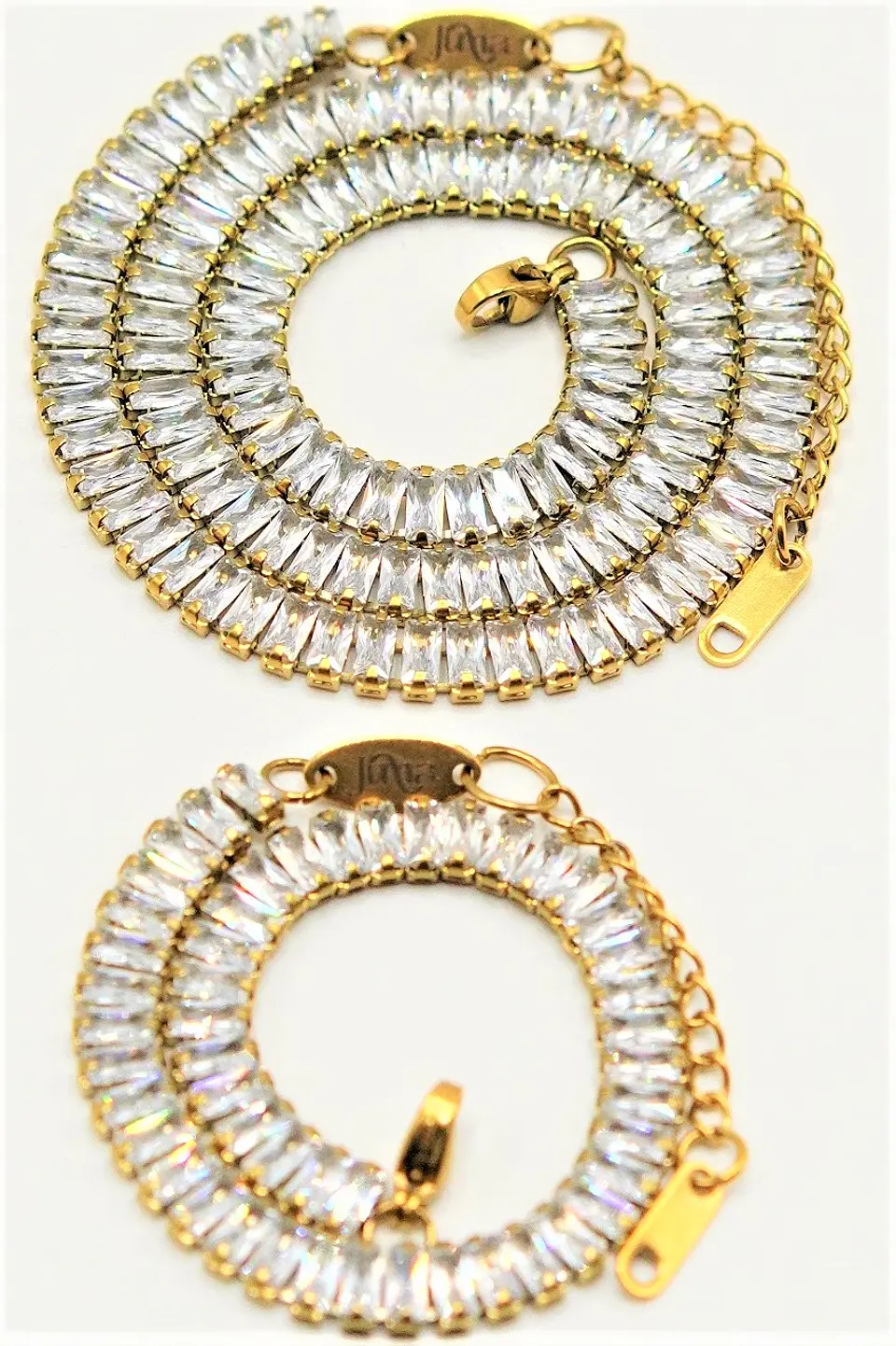 Conjunto de collar y pulsera tennis chapada en oro 18k 7