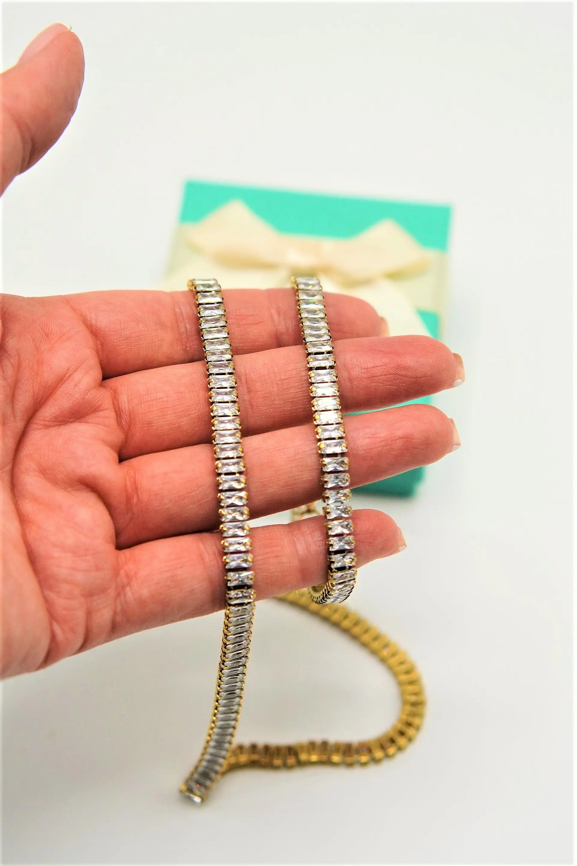 Conjunto de collar y pulsera tennis chapada en oro 18k 8