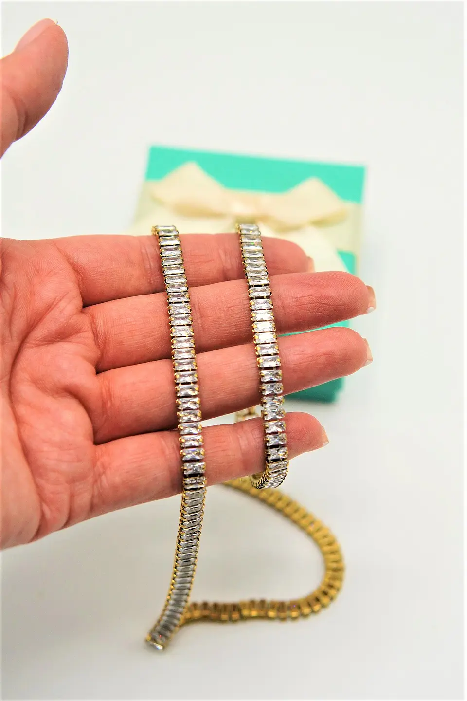Conjunto de collar y pulsera tennis chapada en oro 18k 8