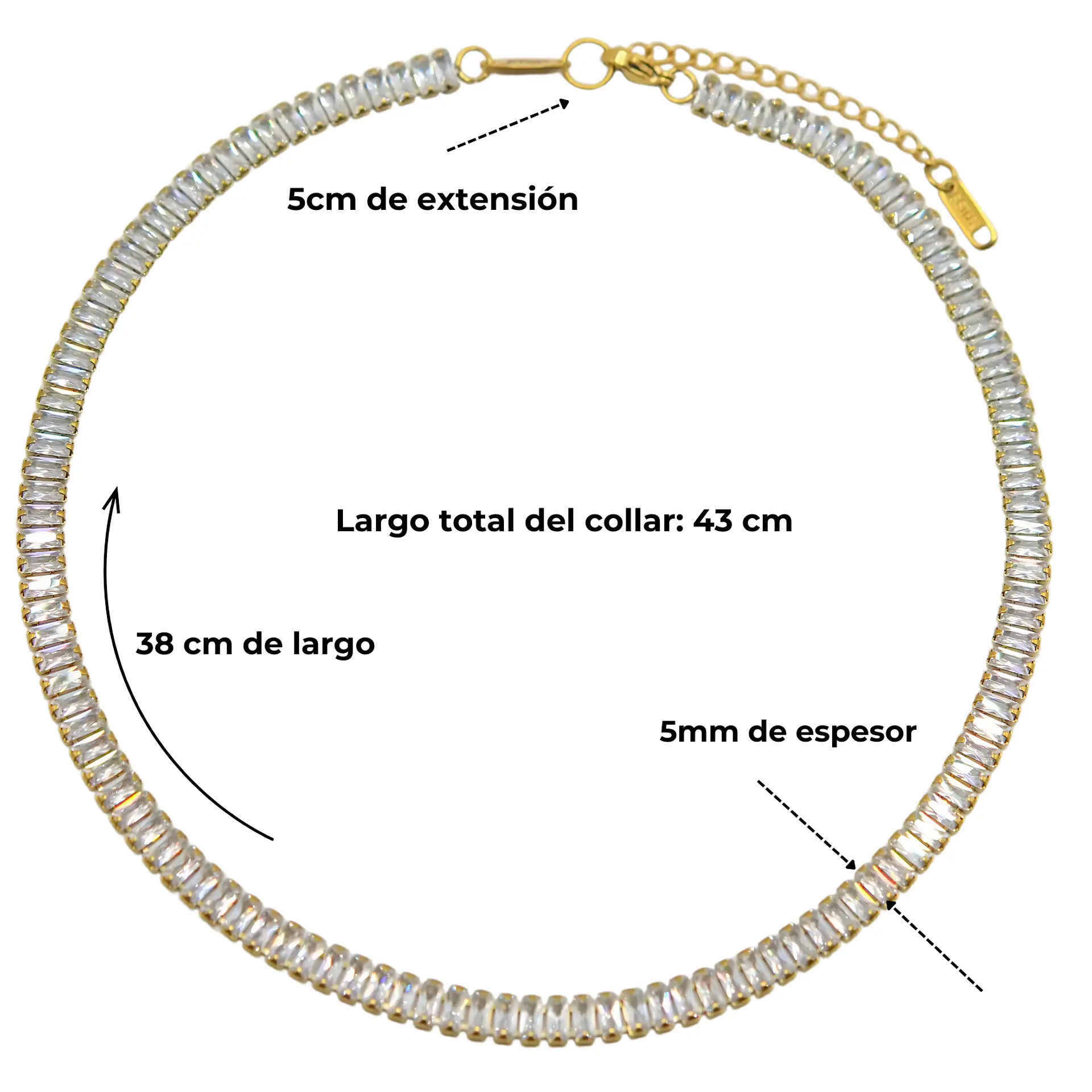 Conjunto de collar y pulsera tennis chapada en oro 18k 5