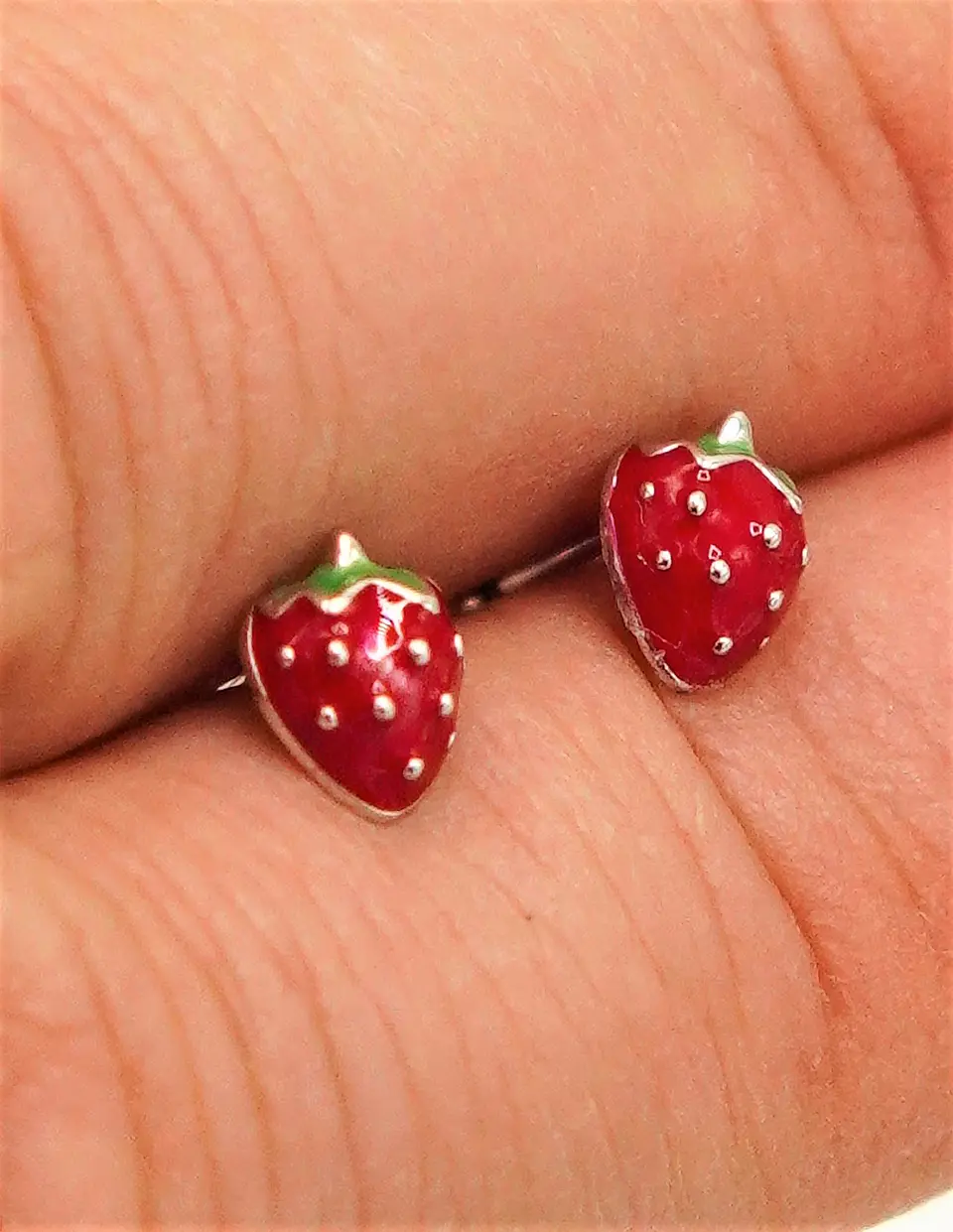 Aros frutilla tapa de seguridad piercing plata fina 925  9
