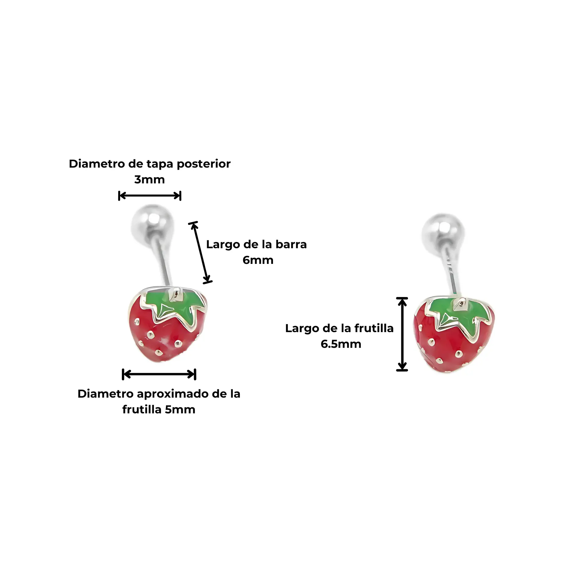 Aros frutilla tapa de seguridad piercing plata fina 925  4