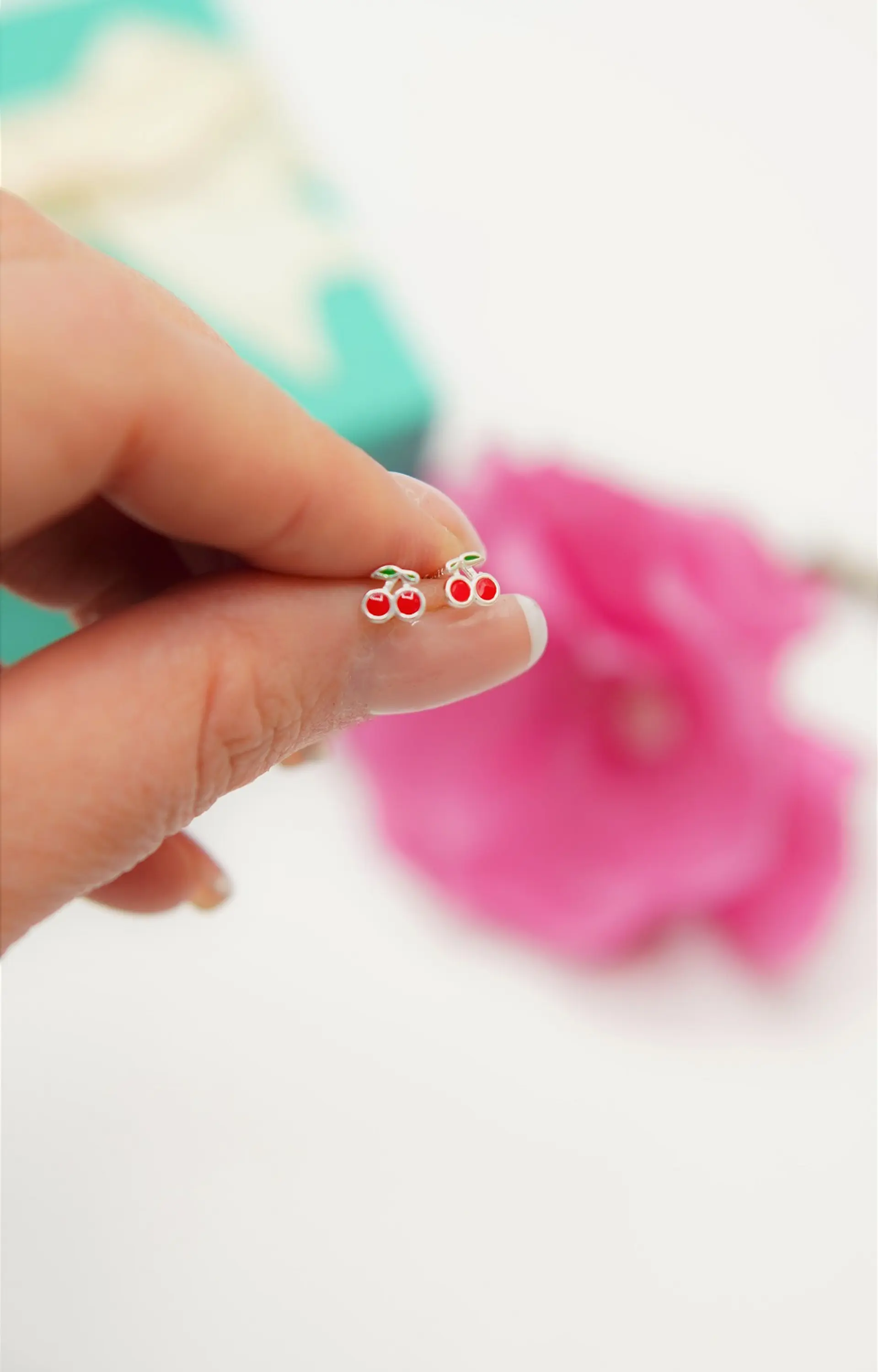 Aros cerezas tapa de seguridad piercing plata fina 925  6