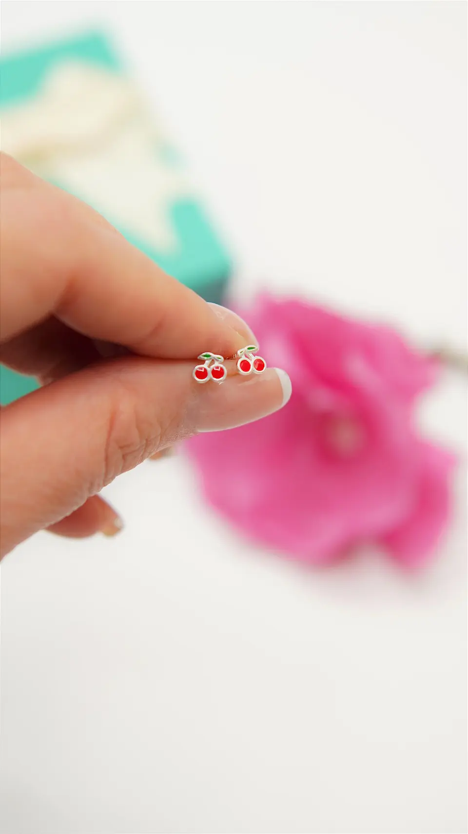 Aros cerezas tapa de seguridad piercing plata fina 925  6