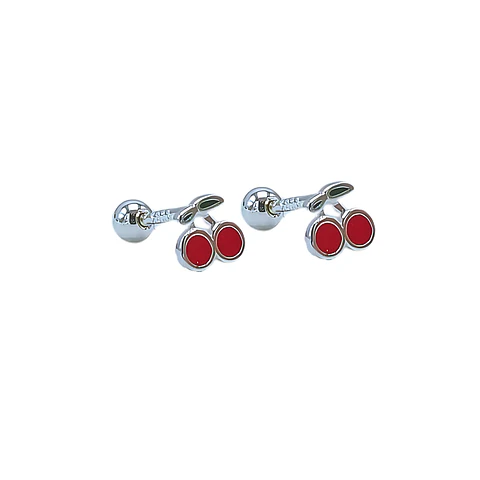 Aros cerezas tapa de seguridad piercing plata fina 925 