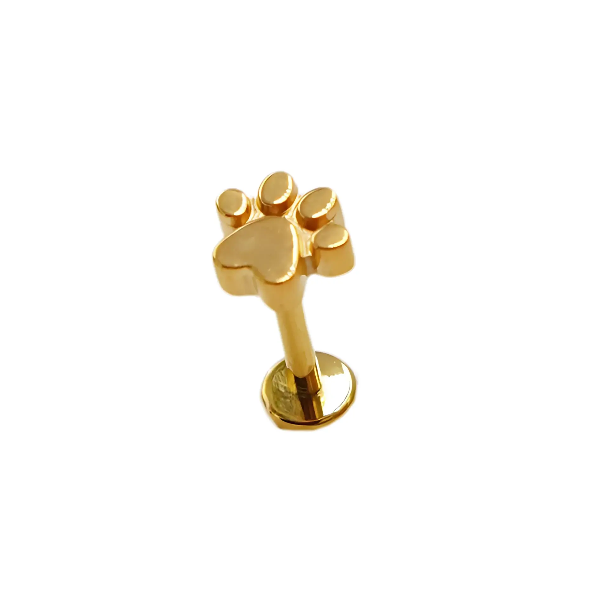 Piercing labret huella perro gato titanio chapado en oro 18k 8mm 6